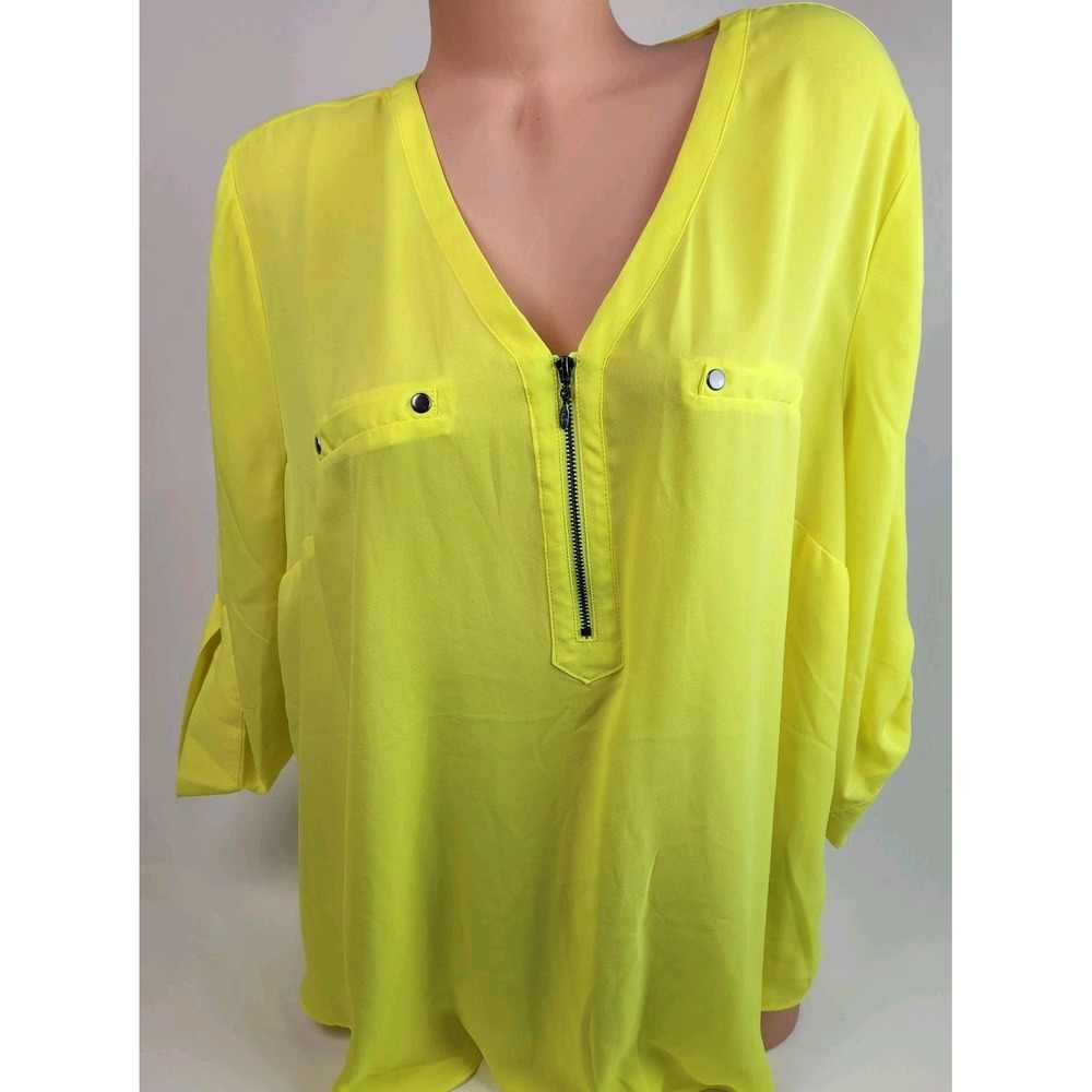 Torrid SIZE 2X BLOUSE Harper Lime Zip Tab Sleeve Sheer